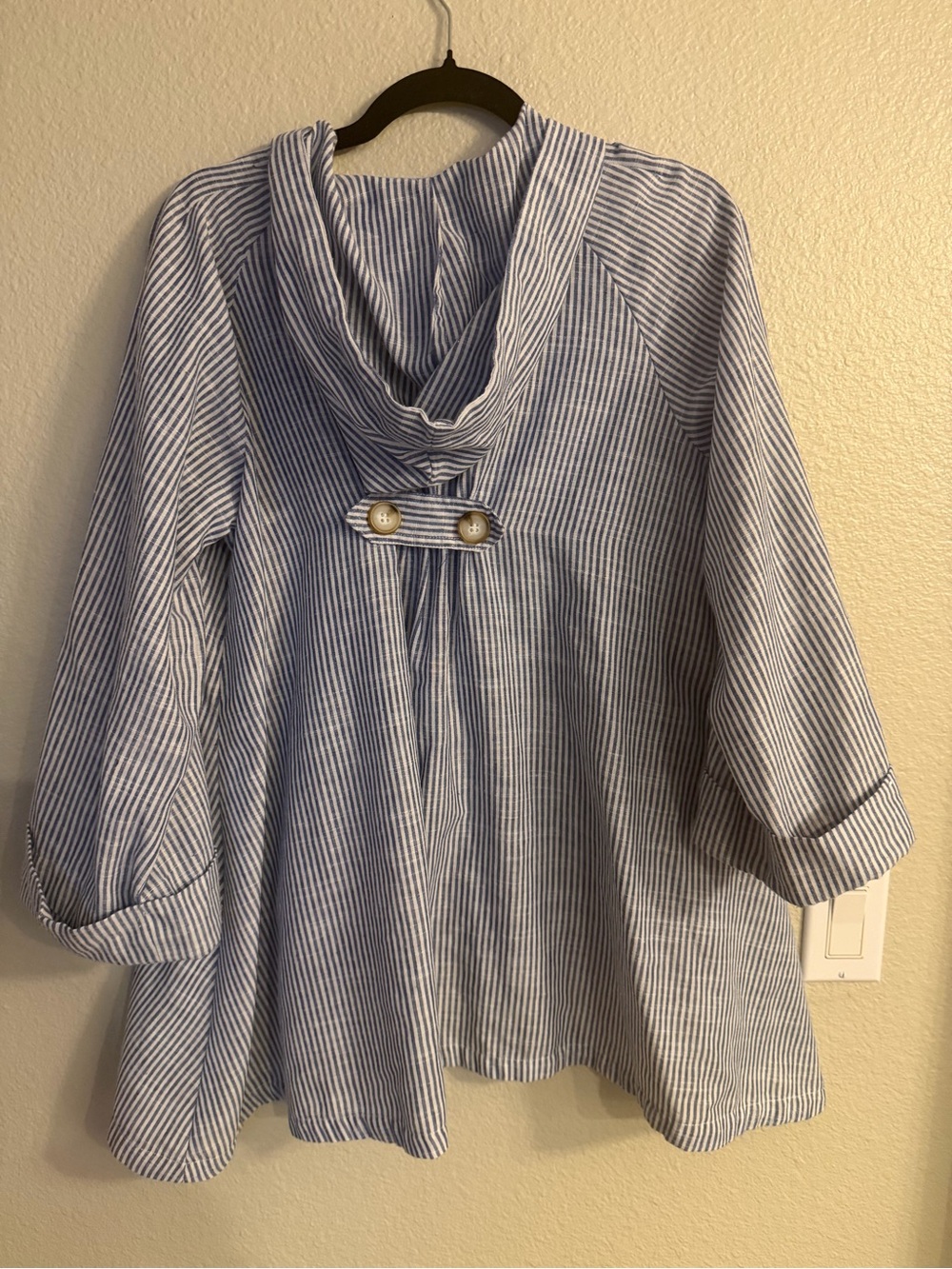 Sigrid Olsen Blue and White Striped Hooded Seersucker Jacket Size M Cotton-Linen - Picture 4 of 9
